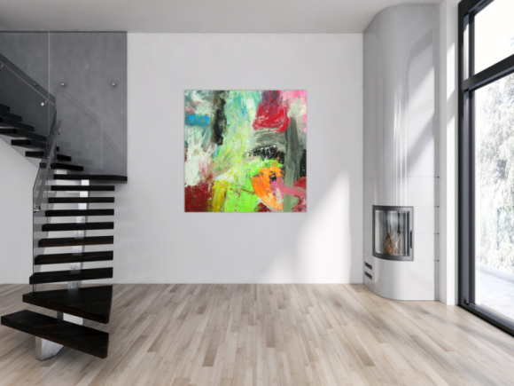 Gemälde Original abstrakt 130x130cm Action Painting Moderne Kunst auf Leinwand Mischtechnik weiß beige braun einzigartig