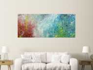 Original Gemälde abstrakt 80x200cm Action Painting Moderne Kunst handgefertigt Mischtechnik blau rot weiss einzigartig