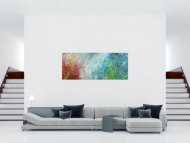 Original Gemälde abstrakt 80x200cm Action Painting Moderne Kunst handgefertigt Mischtechnik blau rot weiss einzigartig