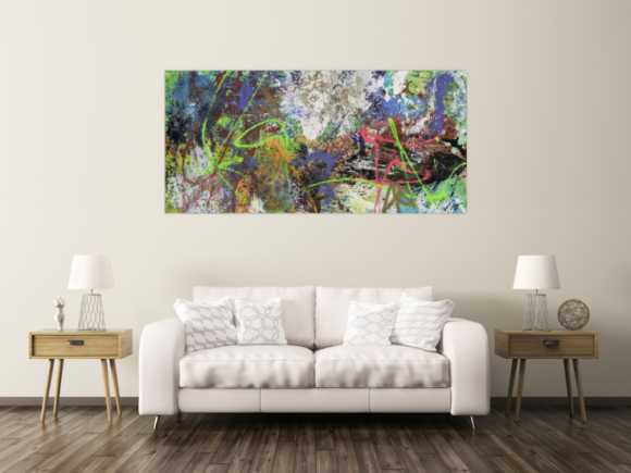 Gemälde Original abstrakt 90x190cm Action Painting expressionistisch handgemalt Mischtechnik schwarz anthrazit weiß Einzelstück
