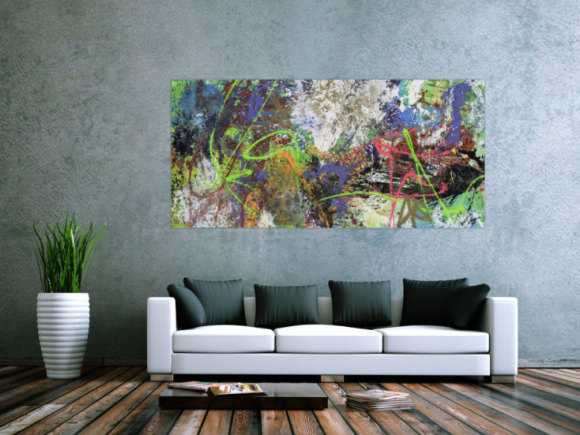 Gemälde Original abstrakt 90x190cm Action Painting expressionistisch handgemalt Mischtechnik schwarz anthrazit weiß Einzelstück