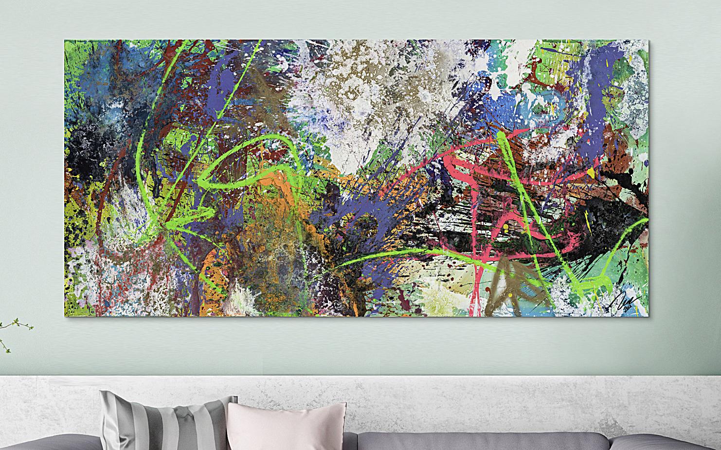 Gemälde Original abstrakt 90x190cm Action Painting expressionistisch handgemalt Mischtechnik schwarz anthrazit weiß Einzelstück
