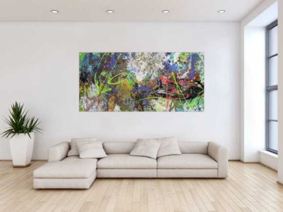 Gemälde Original abstrakt 90x190cm Action Painting expressionistisch handgemalt Mischtechnik schwarz anthrazit weiß Einzelstück