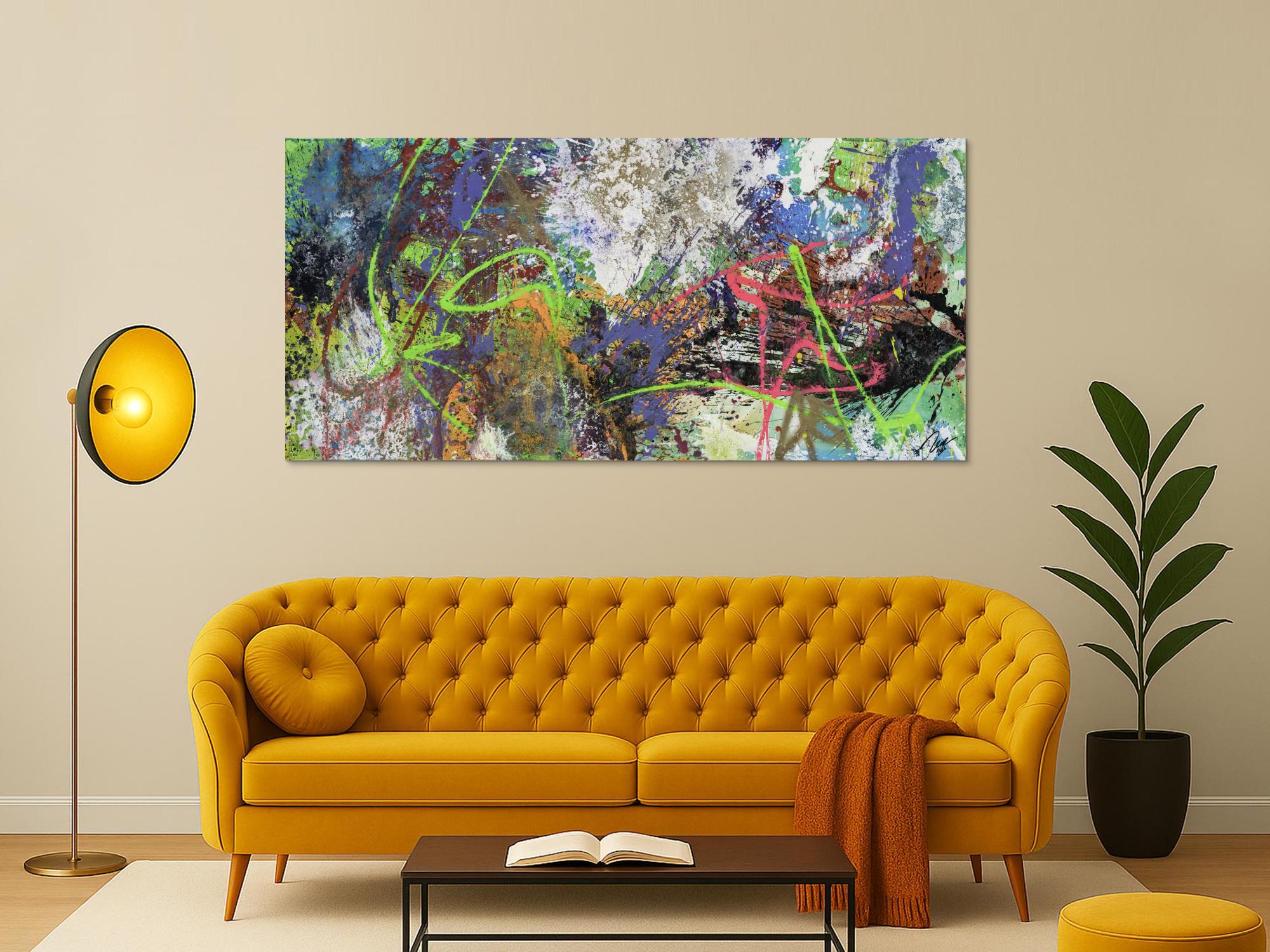 Gemälde Original abstrakt 90x190cm Action Painting expressionistisch handgemalt Mischtechnik schwarz anthrazit weiß Einzelstück
