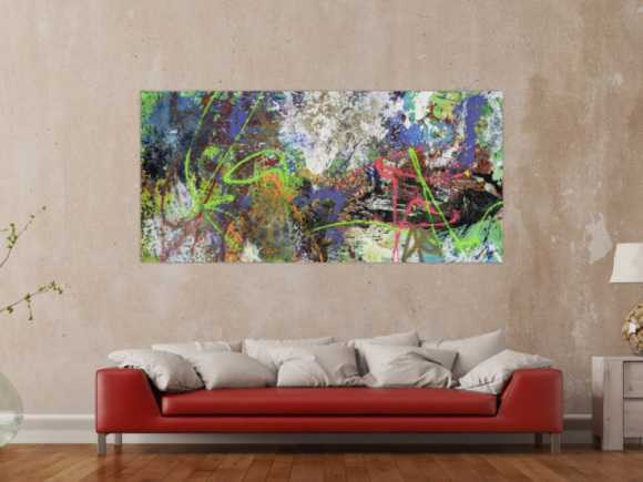 Gemälde Original abstrakt 90x190cm Action Painting expressionistisch handgemalt Mischtechnik schwarz anthrazit weiß Einzelstück