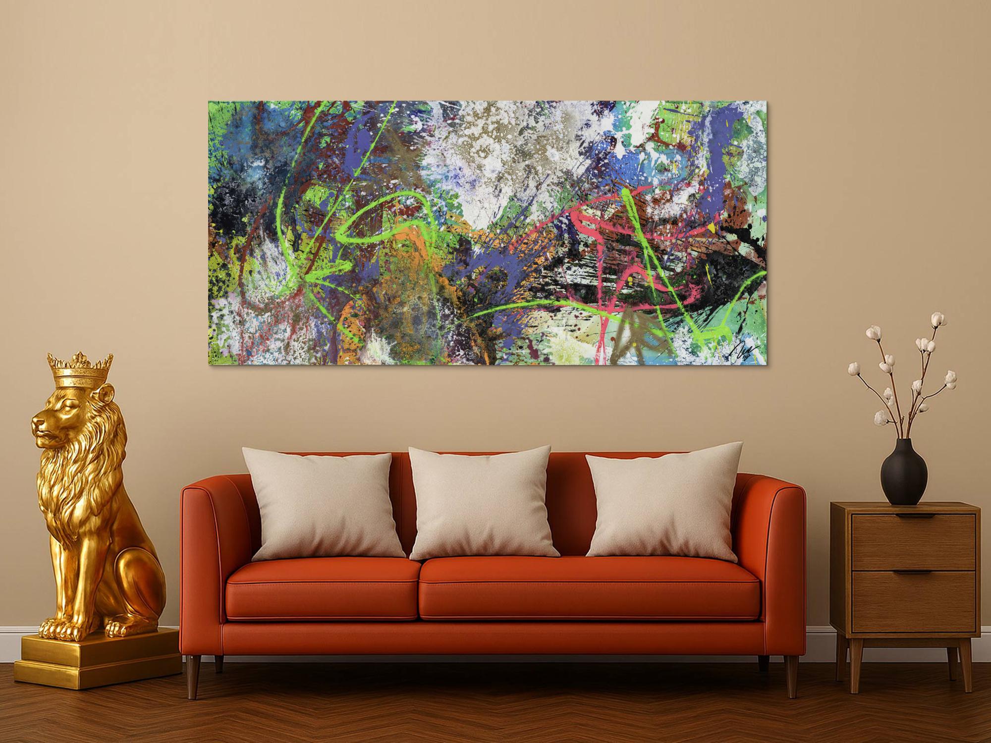 Gemälde Original abstrakt 90x190cm Action Painting expressionistisch handgemalt Mischtechnik schwarz anthrazit weiß Einzelstück