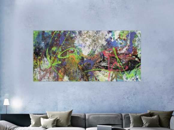 Gemälde Original abstrakt 90x190cm Action Painting expressionistisch handgemalt Mischtechnik schwarz anthrazit weiß Einzelstück