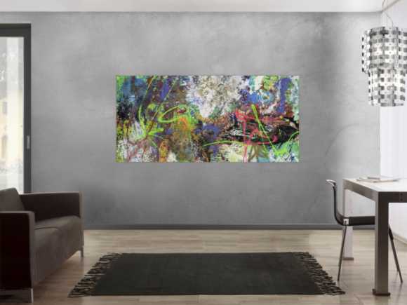 Gemälde Original abstrakt 90x190cm Action Painting expressionistisch handgemalt Mischtechnik schwarz anthrazit weiß Einzelstück