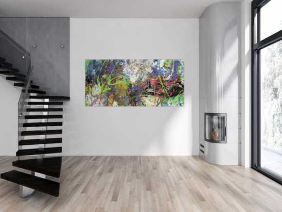 Gemälde Original abstrakt 90x190cm Action Painting expressionistisch handgemalt Mischtechnik schwarz anthrazit weiß Einzelstück