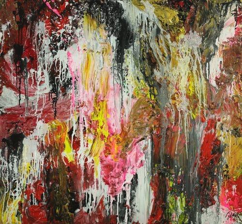 Abstraktes Original Gemälde 130x140cm Action Painting zeitgenössisch auf Leinwand Mischtechnik braun schwarz beige Einzelstück