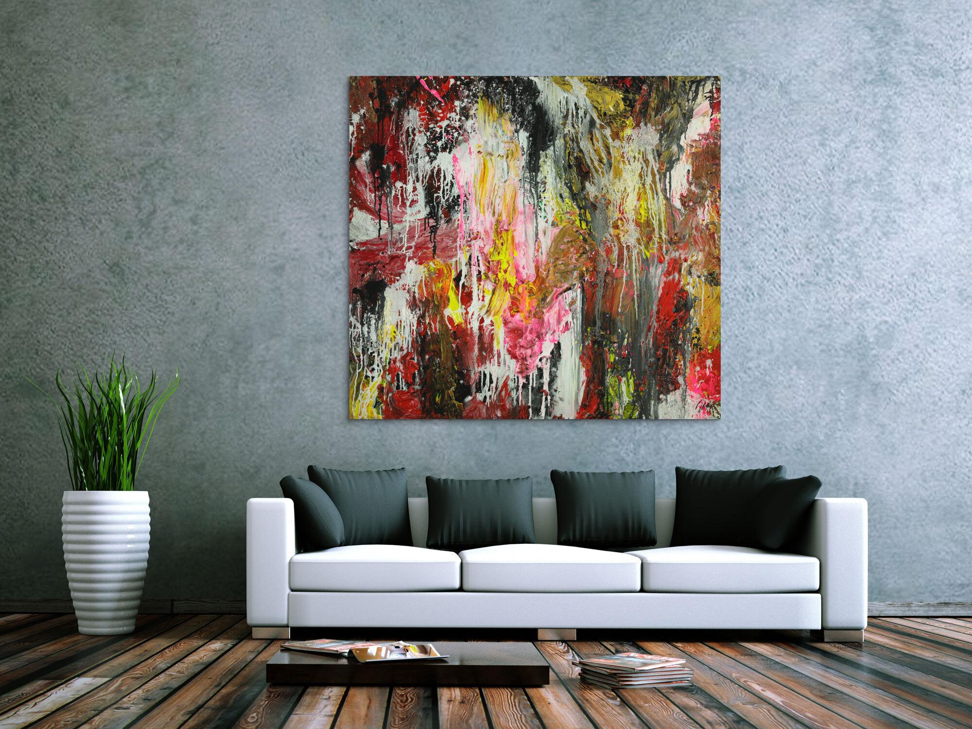 Abstraktes Original Gemälde 130x140cm Action Painting zeitgenössisch auf Leinwand Mischtechnik braun schwarz beige Einzelstück