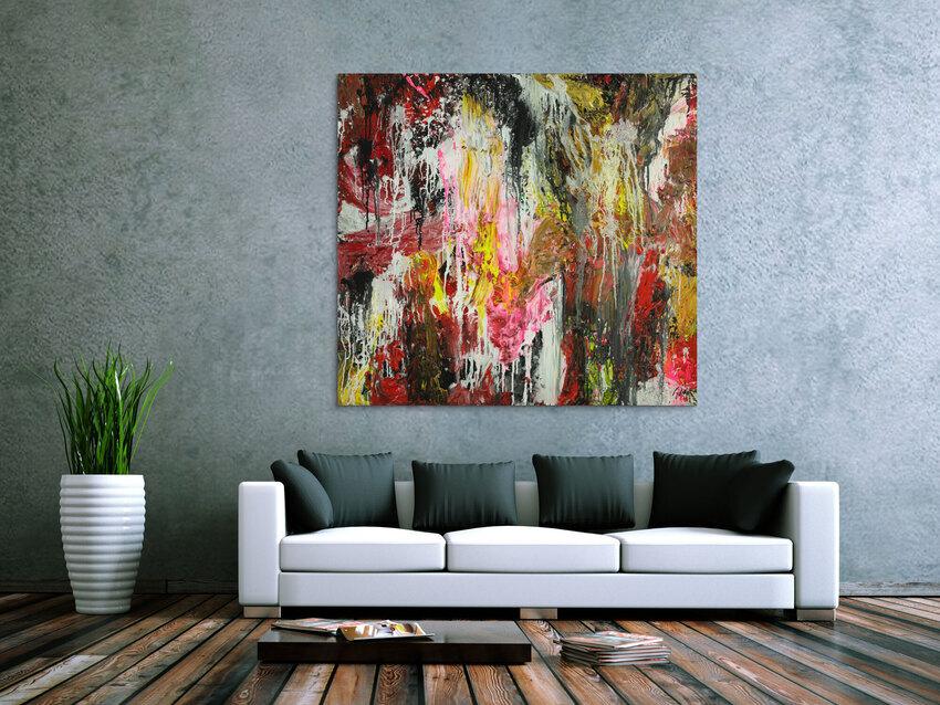 Abstraktes Original Gemälde 130x140cm Action Painting zeitgenössisch auf Leinwand Mischtechnik braun schwarz beige Einzelstück