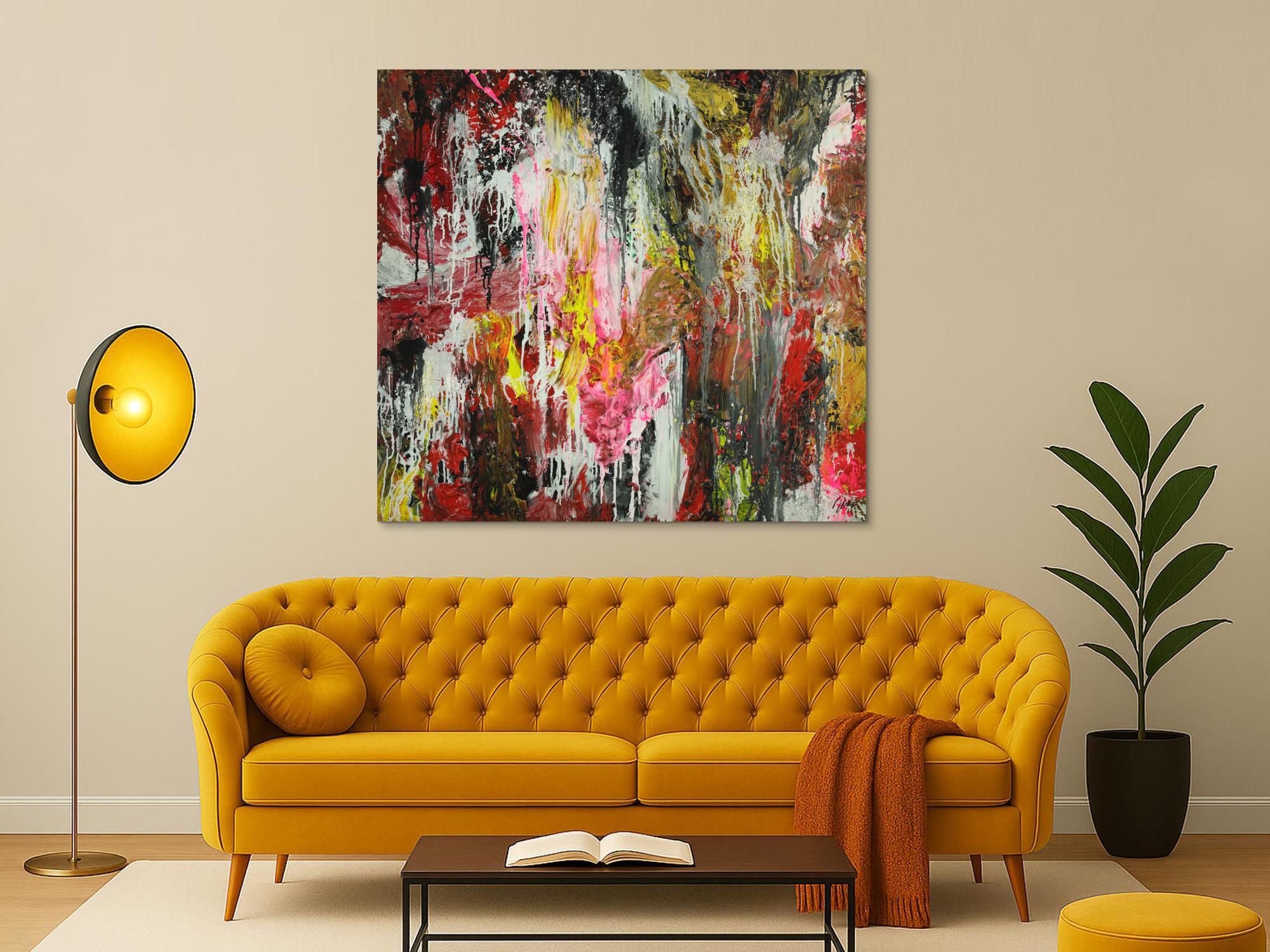 Abstraktes Original Gemälde 130x140cm Action Painting zeitgenössisch auf Leinwand Mischtechnik braun schwarz beige Einzelstück