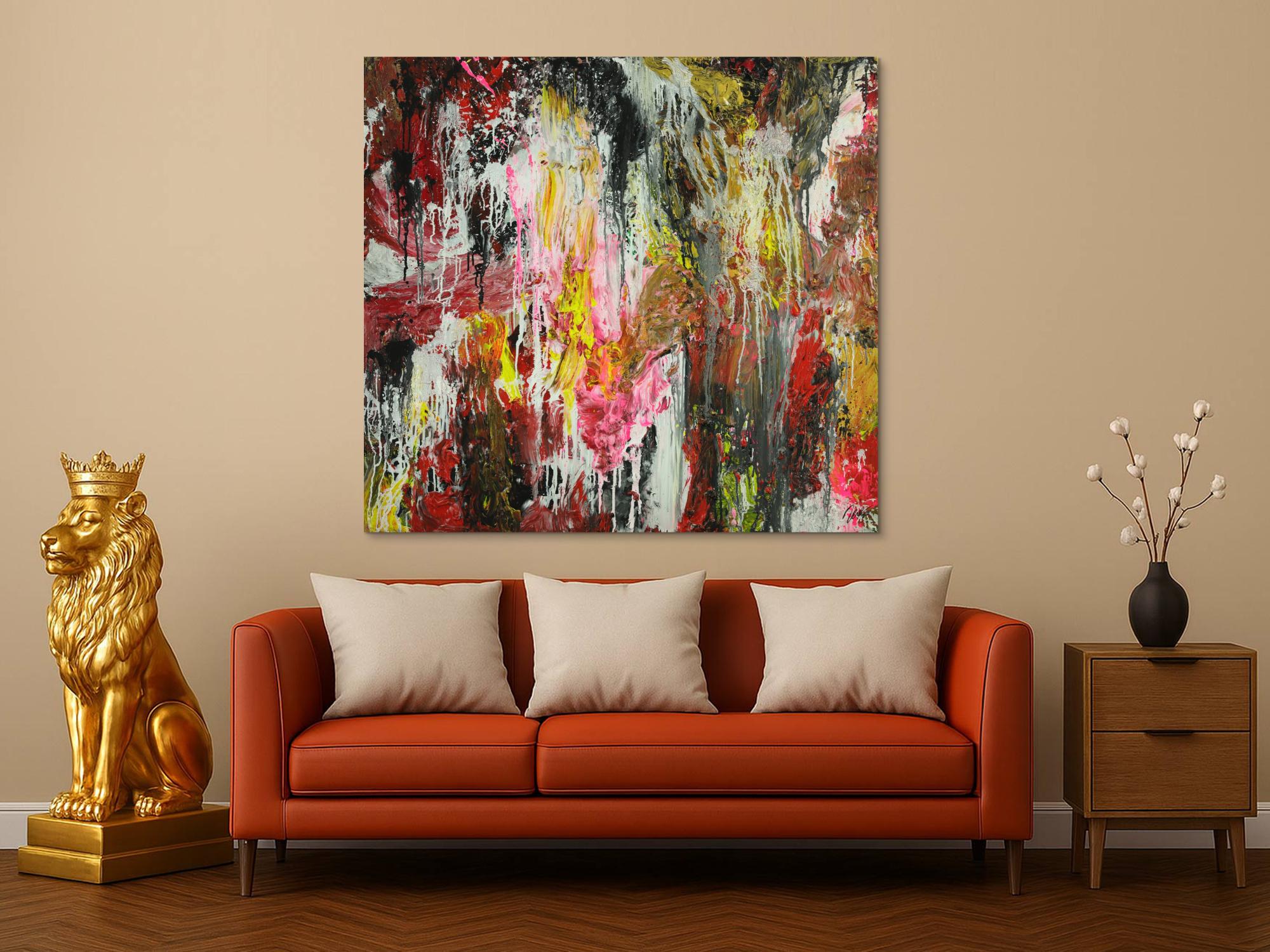 Abstraktes Original Gemälde 130x140cm Action Painting zeitgenössisch auf Leinwand Mischtechnik braun schwarz beige Einzelstück