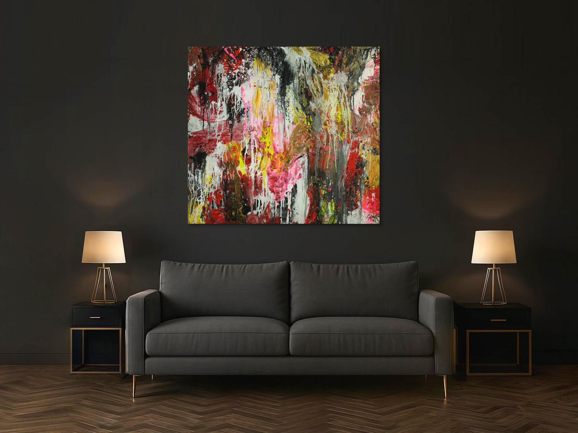 Abstraktes Original Gemälde 130x140cm Action Painting zeitgenössisch auf Leinwand Mischtechnik braun schwarz beige Einzelstück