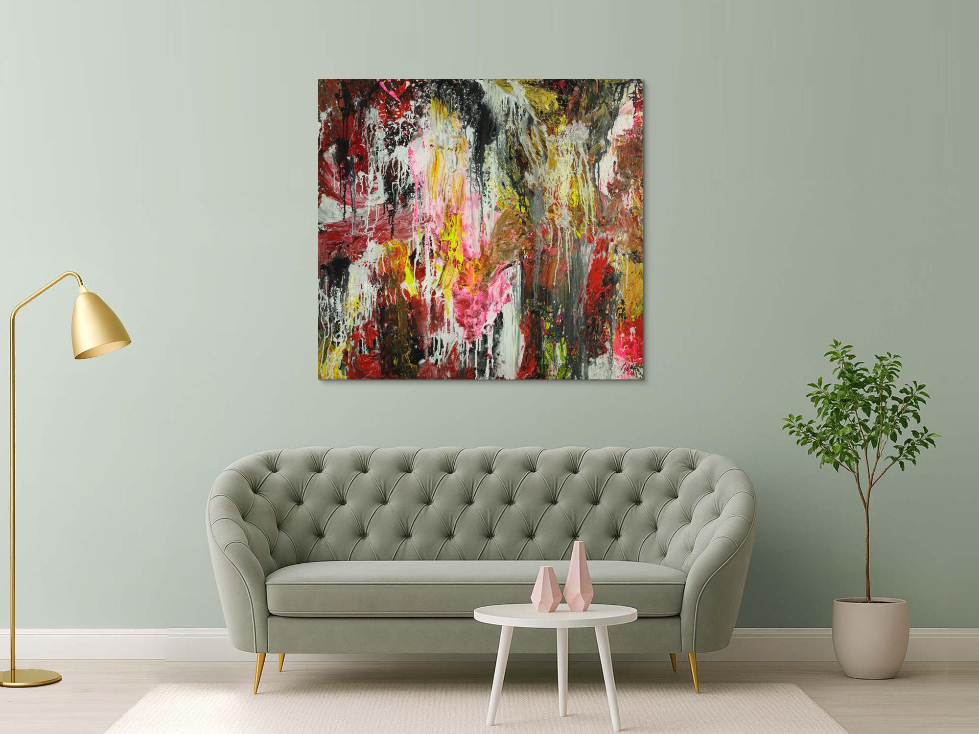 Abstraktes Original Gemälde 130x140cm Action Painting zeitgenössisch auf Leinwand Mischtechnik braun schwarz beige Einzelstück