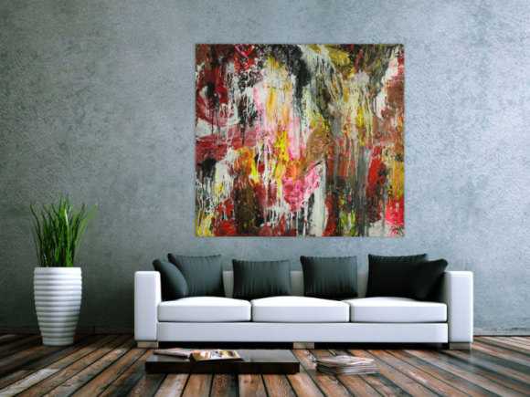 Abstraktes Original Gemälde 130x140cm Action Painting zeitgenössisch auf Leinwand Mischtechnik braun schwarz beige Einzelstück