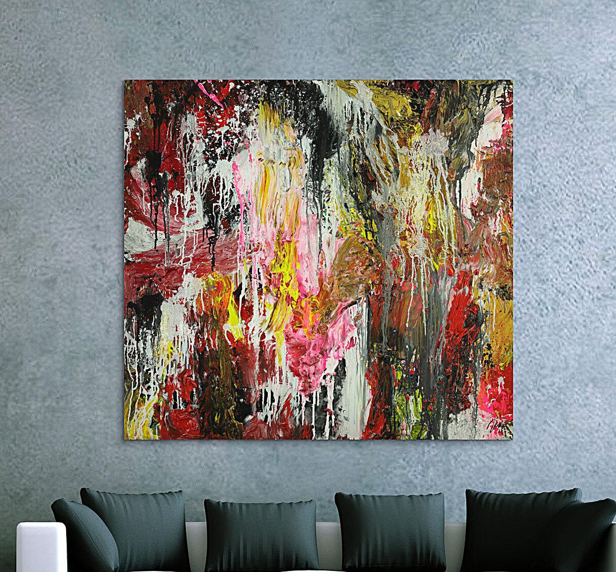 Abstraktes Original Gemälde 130x140cm Action Painting zeitgenössisch auf Leinwand Mischtechnik braun schwarz beige Einzelstück