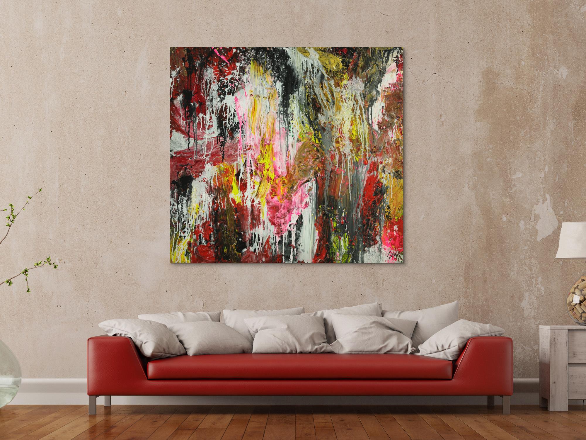 Abstraktes Original Gemälde 130x140cm Action Painting zeitgenössisch auf Leinwand Mischtechnik braun schwarz beige Einzelstück