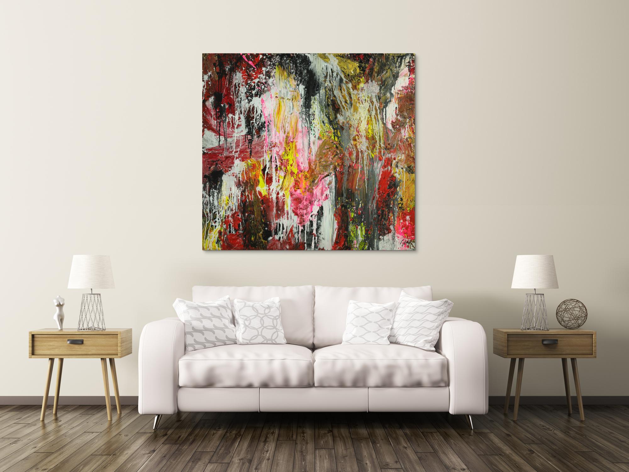 Abstraktes Original Gemälde 130x140cm Action Painting zeitgenössisch auf Leinwand Mischtechnik braun schwarz beige Einzelstück