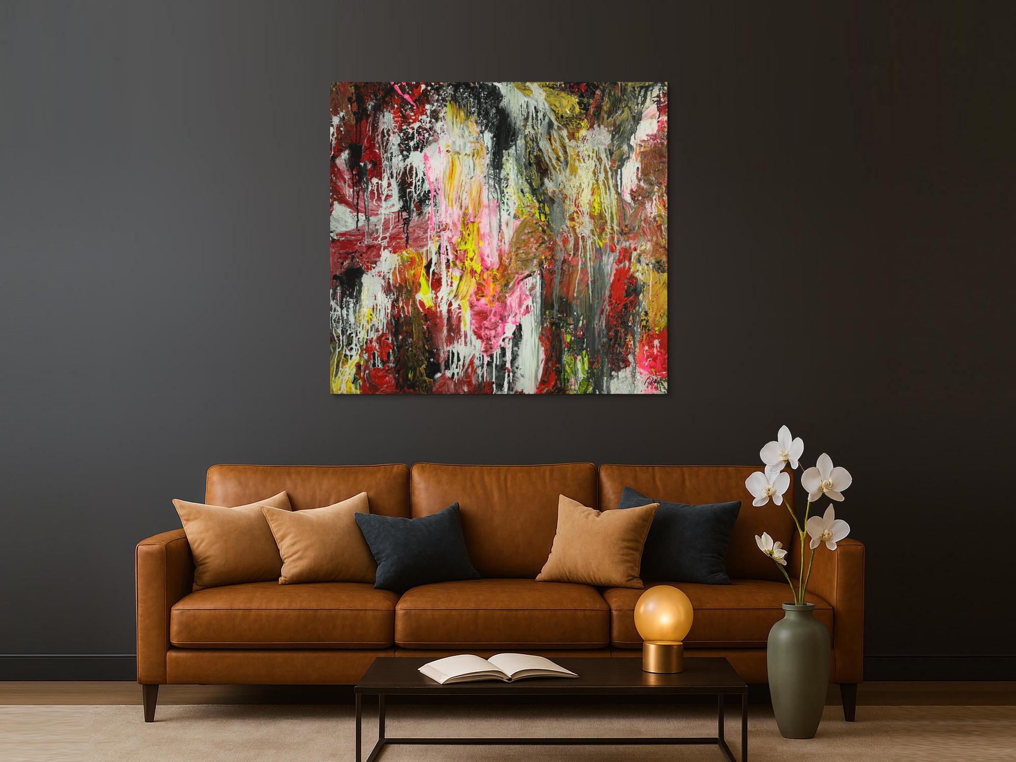 Abstraktes Original Gemälde 130x140cm Action Painting zeitgenössisch auf Leinwand Mischtechnik braun schwarz beige Einzelstück