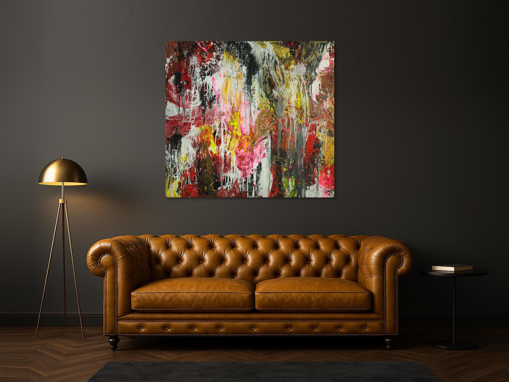 Abstraktes Original Gemälde 130x140cm Action Painting zeitgenössisch auf Leinwand Mischtechnik braun schwarz beige Einzelstück