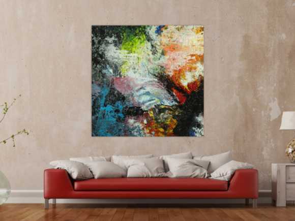 Abstraktes Original Gemälde 130x130cm Action Painting Modern Art handgefertigt Mischtechnik schwarz beige anthrazit Einzelstück