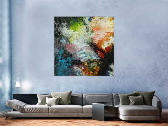 Abstraktes Original Gemälde 130x130cm Action Painting Modern Art handgefertigt Mischtechnik schwarz beige anthrazit Einzelstück