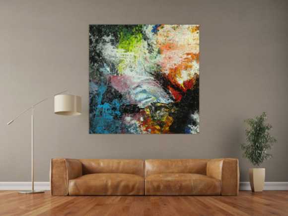 Abstraktes Original Gemälde 130x130cm Action Painting Modern Art handgefertigt Mischtechnik schwarz beige anthrazit Einzelstück