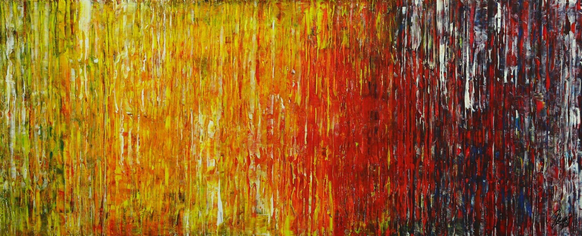 Abstraktes Original Gemälde 56x140cm Spachteltechnik Moderne Kunst handgemalt grün gelb rot blau bunt hochwertig