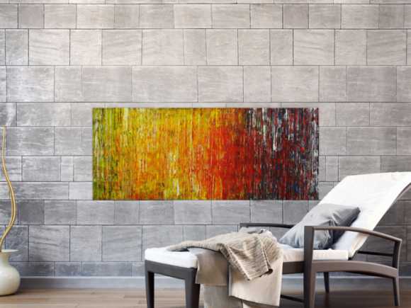 Abstraktes Original Gemälde 56x140cm Spachteltechnik Moderne Kunst handgemalt grün gelb rot blau bunt hochwertig