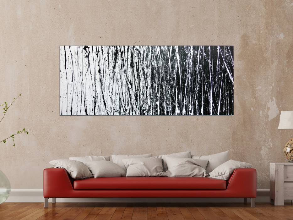 Hochwertige Kunst auf Leinwand Abstraktes Acrylbild schwarz weiß modern