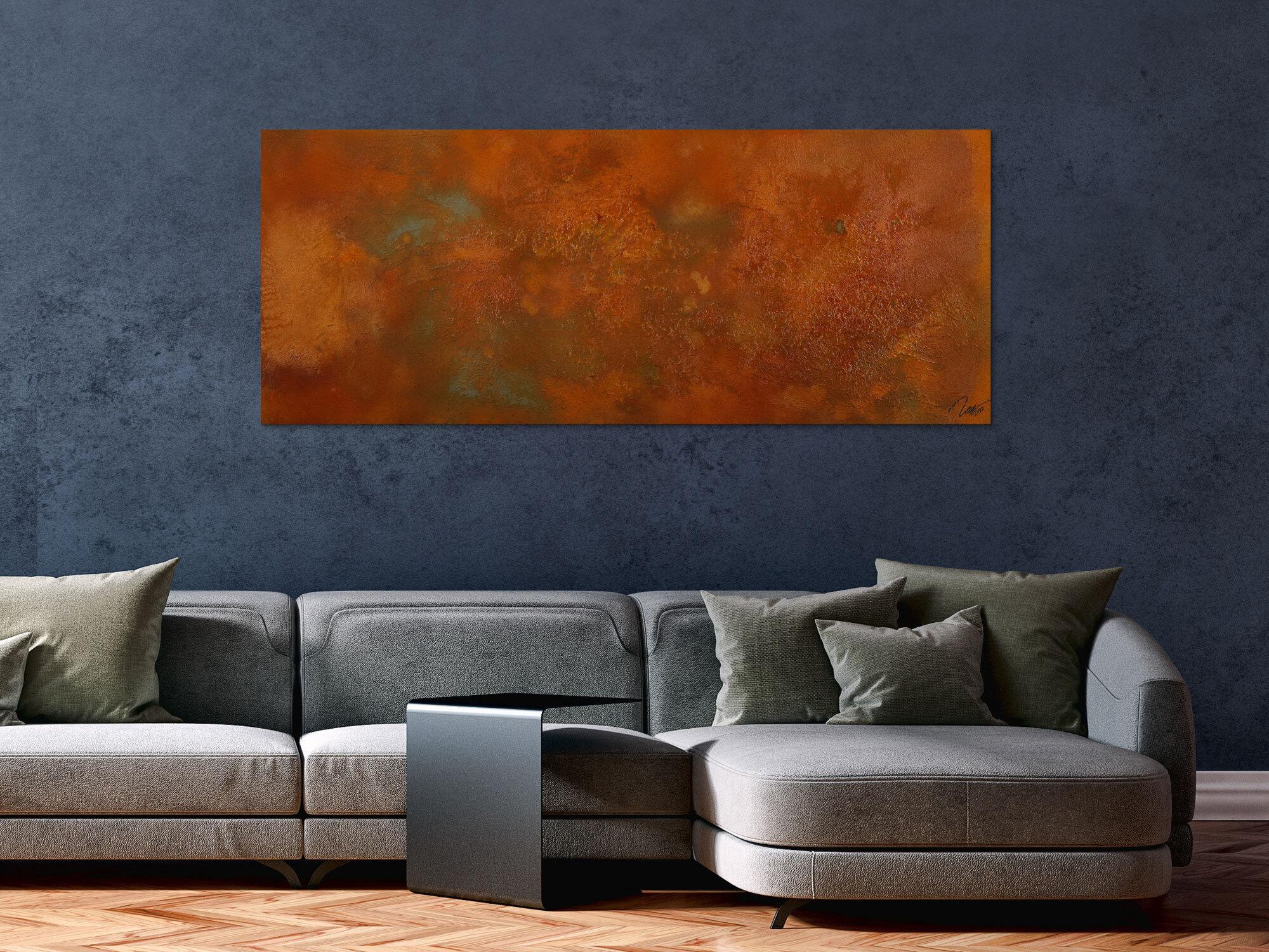 Original Gemälde abstrakt 60x150cm aus echtem Rost Moderne Kunst handgefertigt mit Rostfarbe Einzelstück