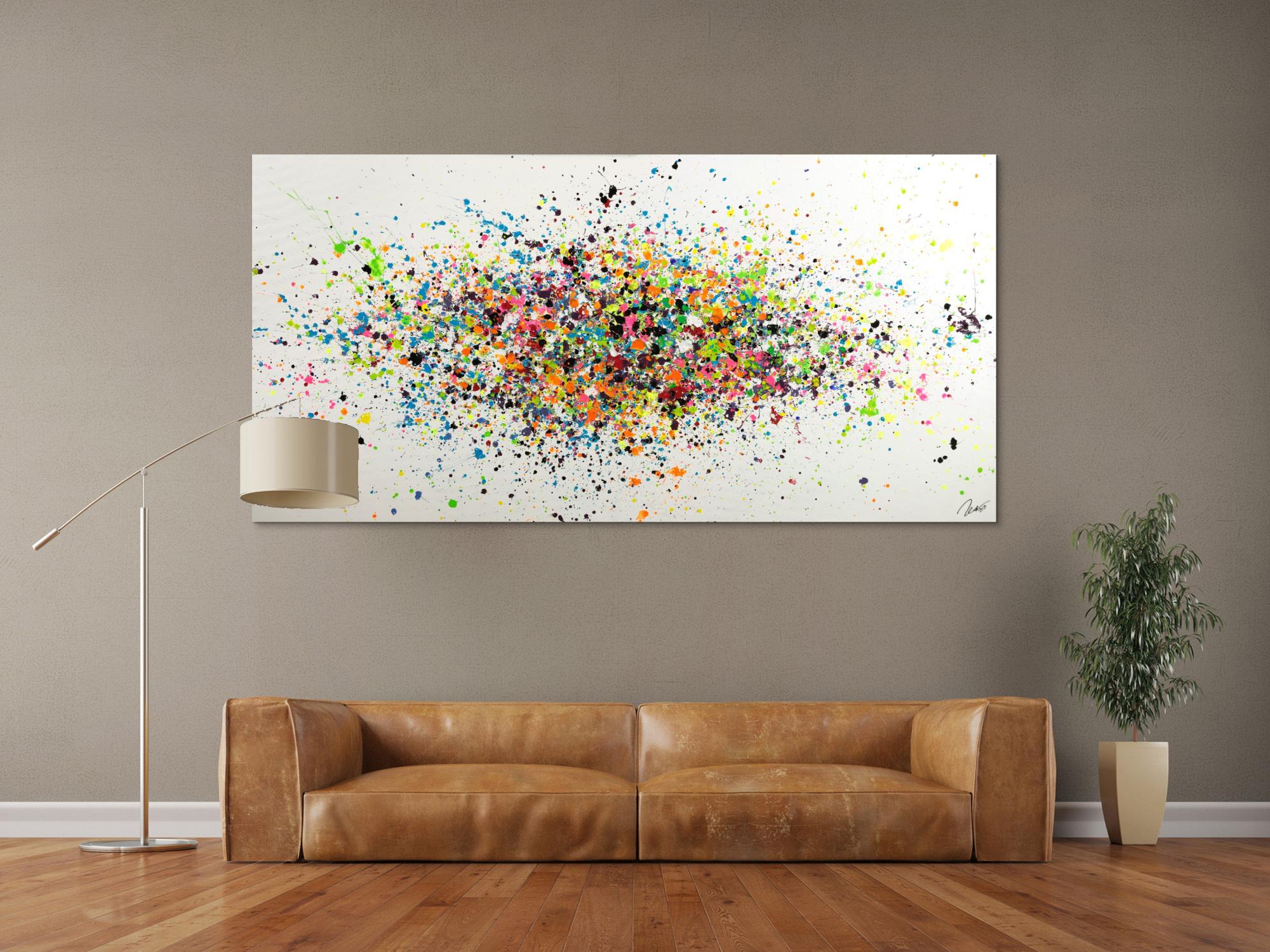 Gemälde Original abstrakt 100x200cm Minimalistisch Modern Art handgemalt Action Painting sehr bunt hochwertig