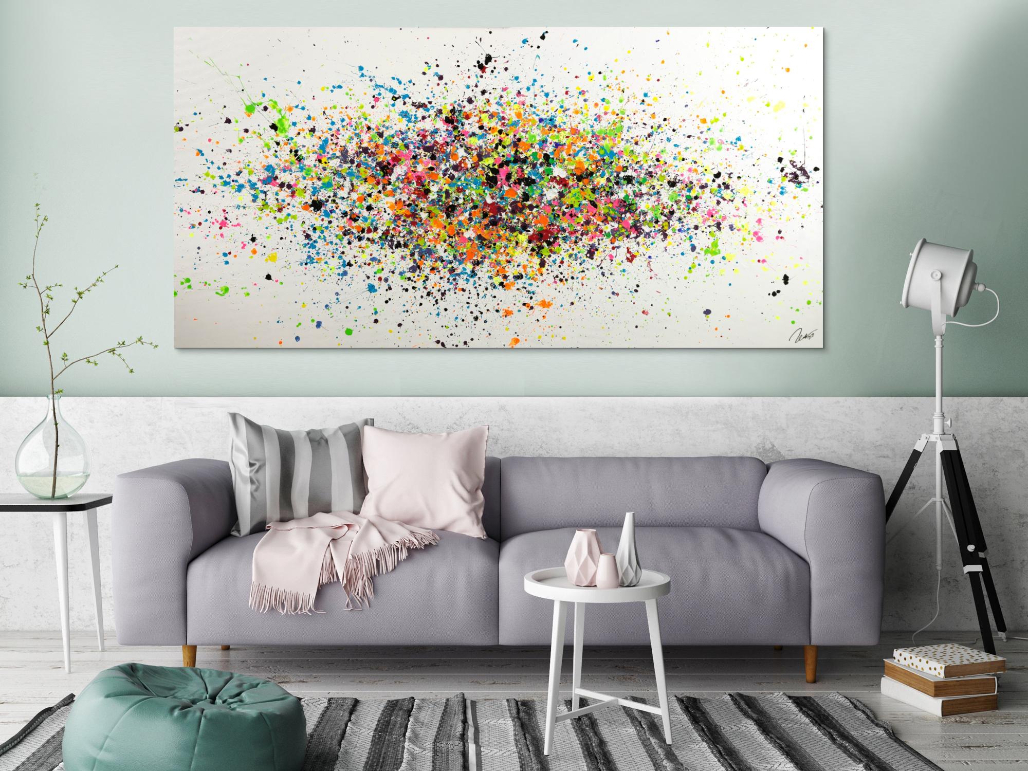 Gemälde Original abstrakt 100x200cm Minimalistisch Modern Art handgemalt Action Painting sehr bunt hochwertig