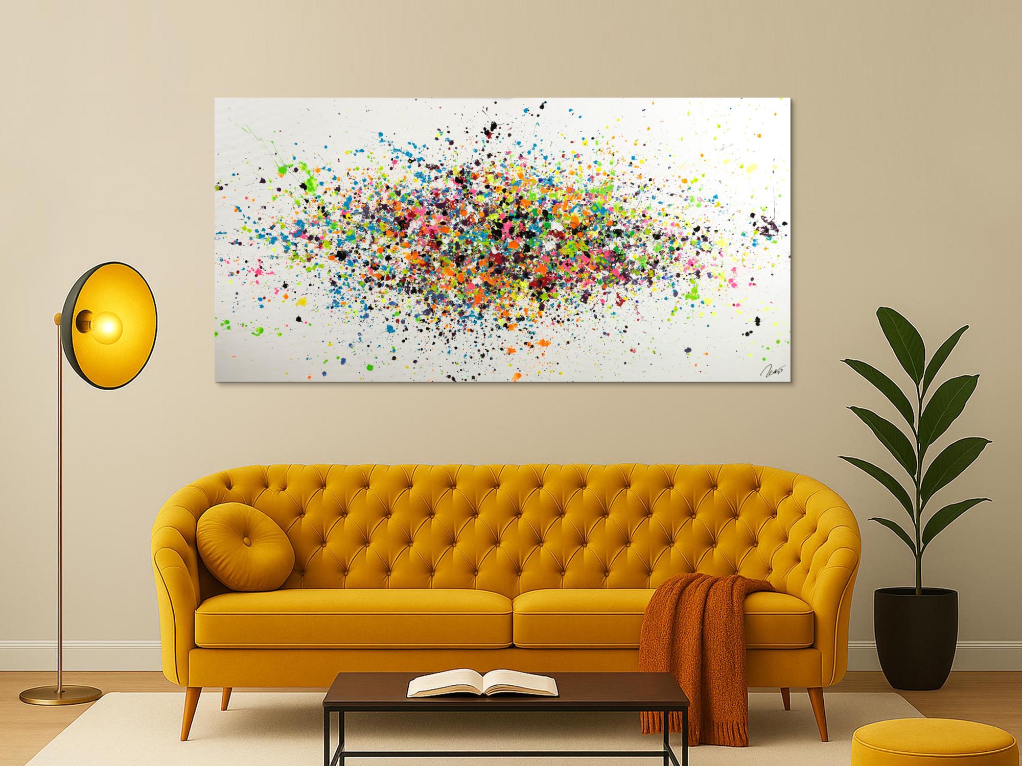 Gemälde Original abstrakt 100x200cm Minimalistisch Modern Art handgemalt Action Painting sehr bunt hochwertig