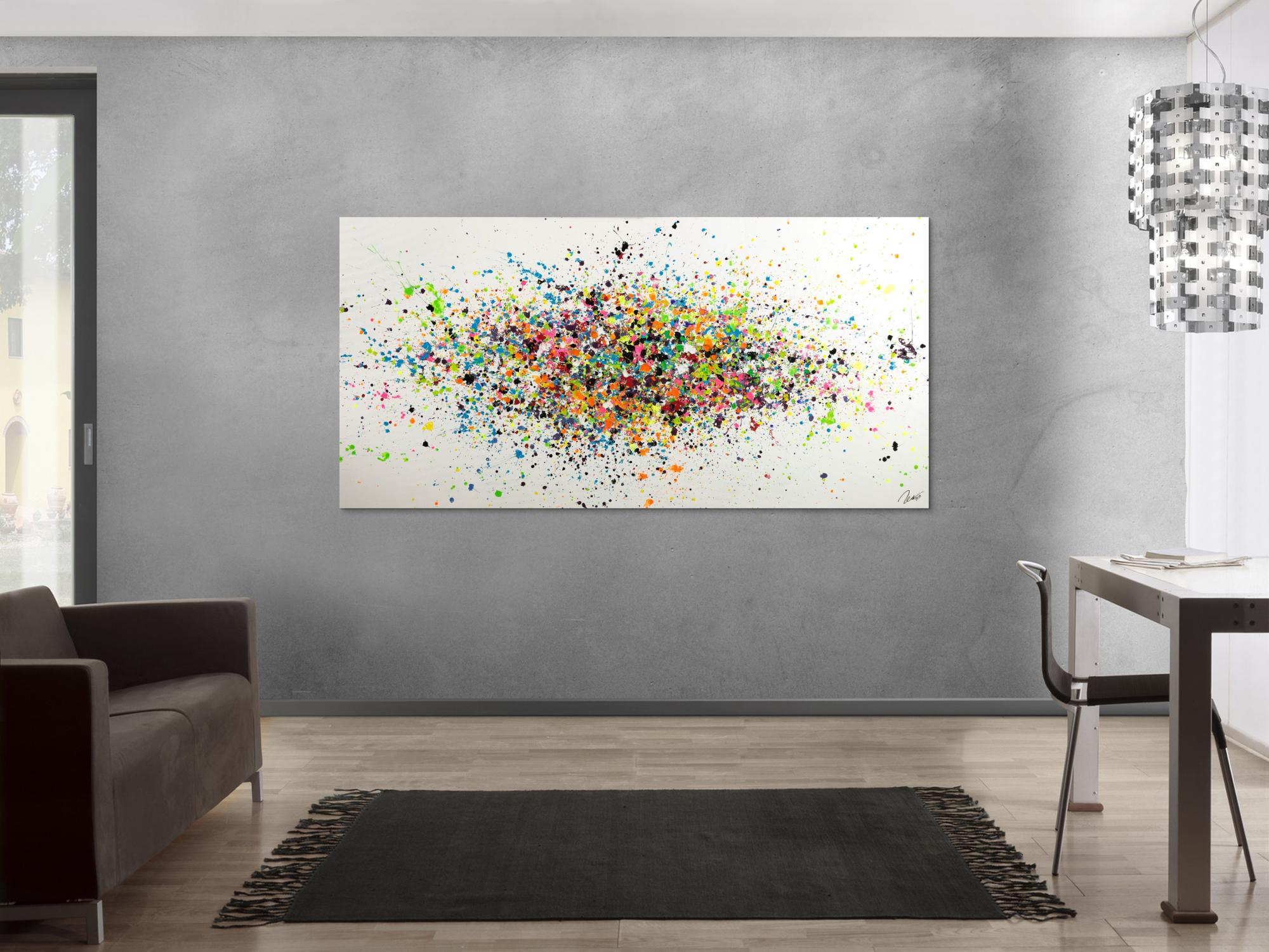 Gemälde Original abstrakt 100x200cm Minimalistisch Modern Art handgemalt Action Painting sehr bunt hochwertig