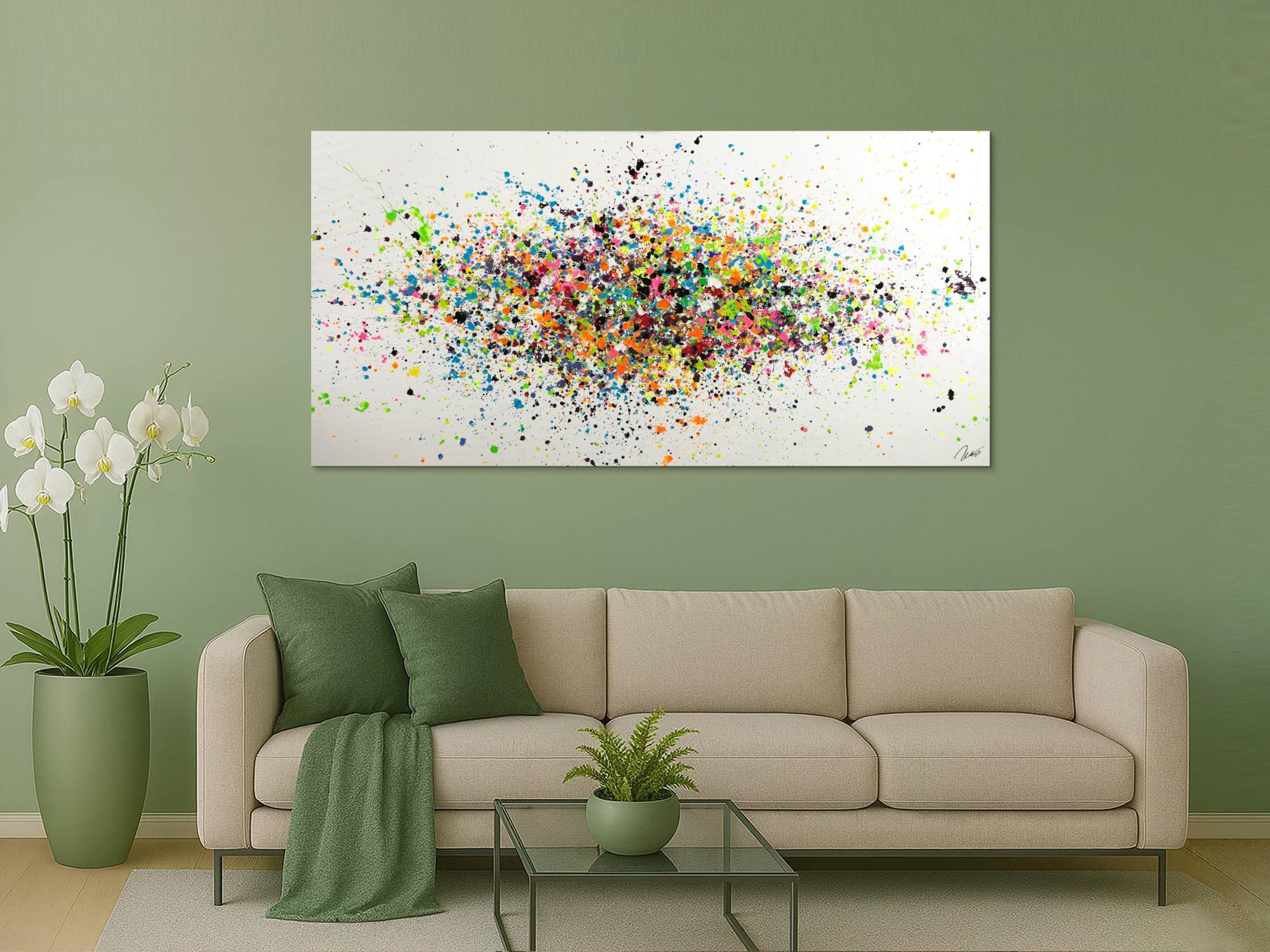 Gemälde Original abstrakt 100x200cm Minimalistisch Modern Art handgemalt Action Painting sehr bunt hochwertig