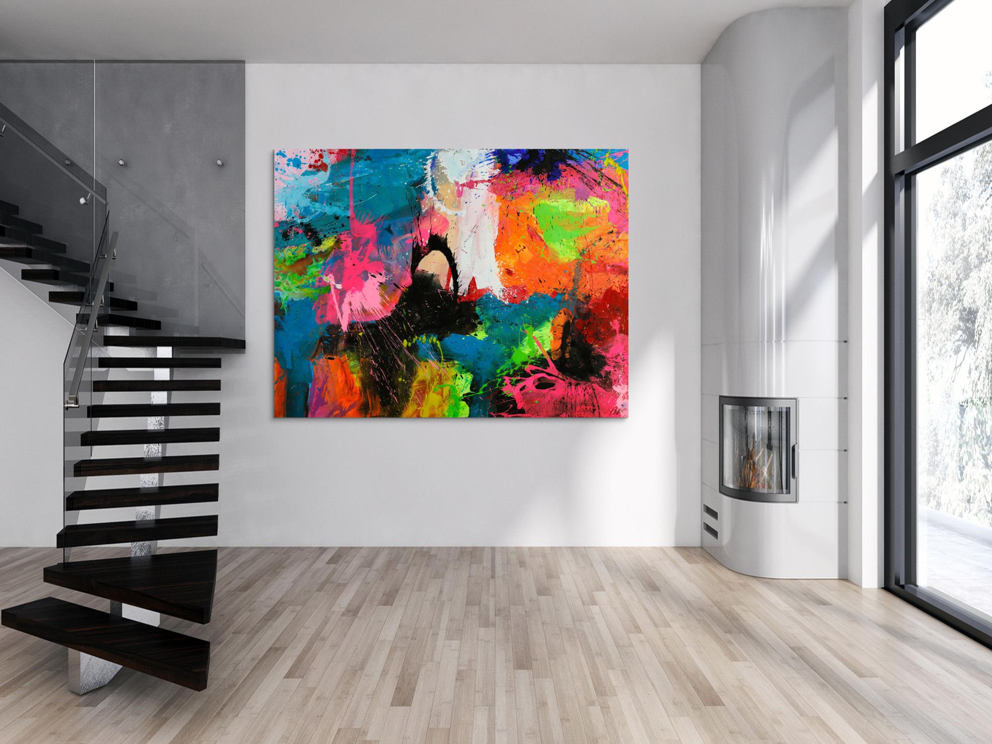 Gemälde Original abstrakt 150x200cm Action Painting Neon Farben sehr bunt Modern Art handgefertigt Splash Art Einzelstück