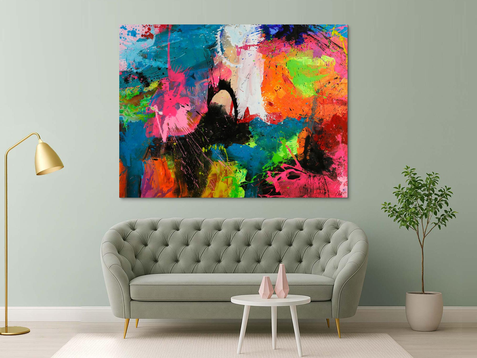 Gemälde Original abstrakt 150x200cm Action Painting Neon Farben sehr bunt Modern Art handgefertigt Splash Art Einzelstück