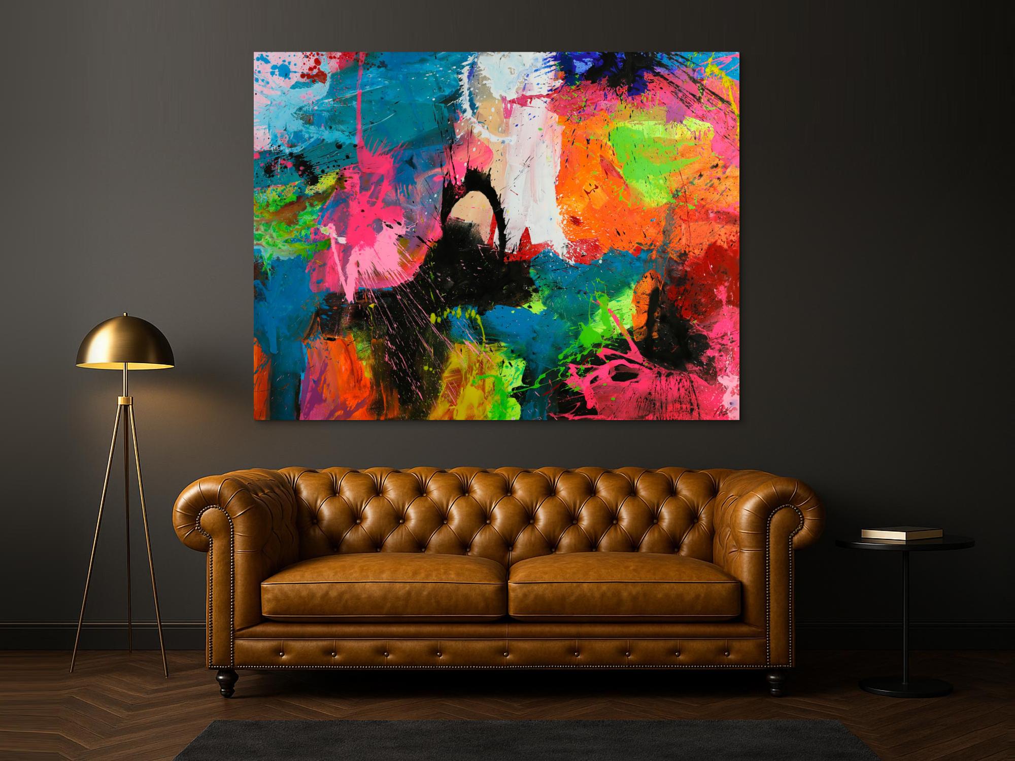 Gemälde Original abstrakt 150x200cm Action Painting Neon Farben sehr bunt Modern Art handgefertigt Splash Art Einzelstück