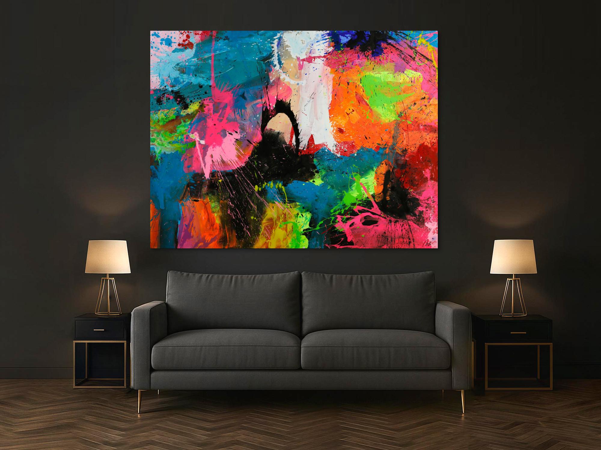 Gemälde Original abstrakt 150x200cm Action Painting Neon Farben sehr bunt Modern Art handgefertigt Splash Art Einzelstück