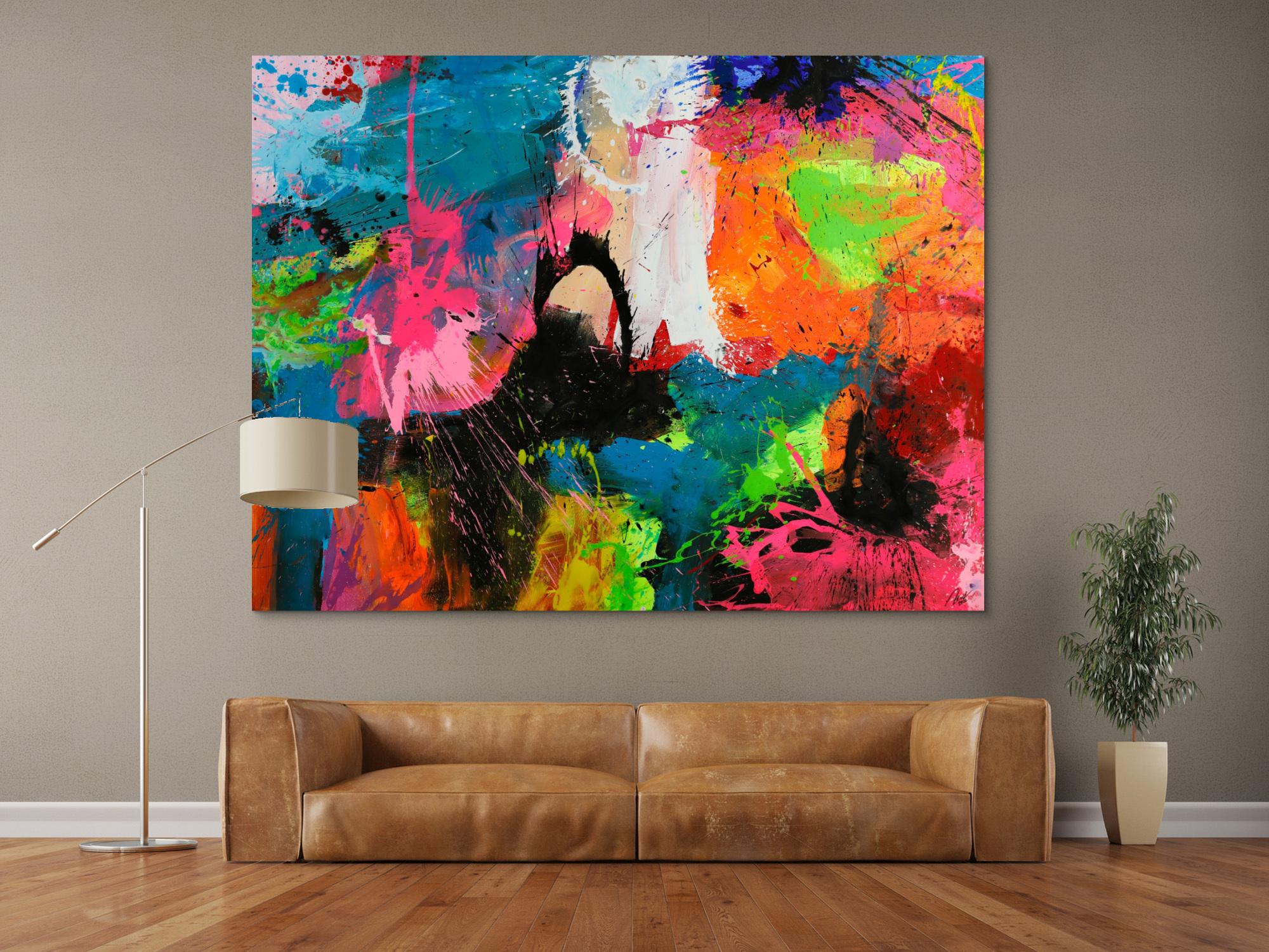 Gemälde Original abstrakt 150x200cm Action Painting Neon Farben sehr bunt Modern Art handgefertigt Splash Art Einzelstück