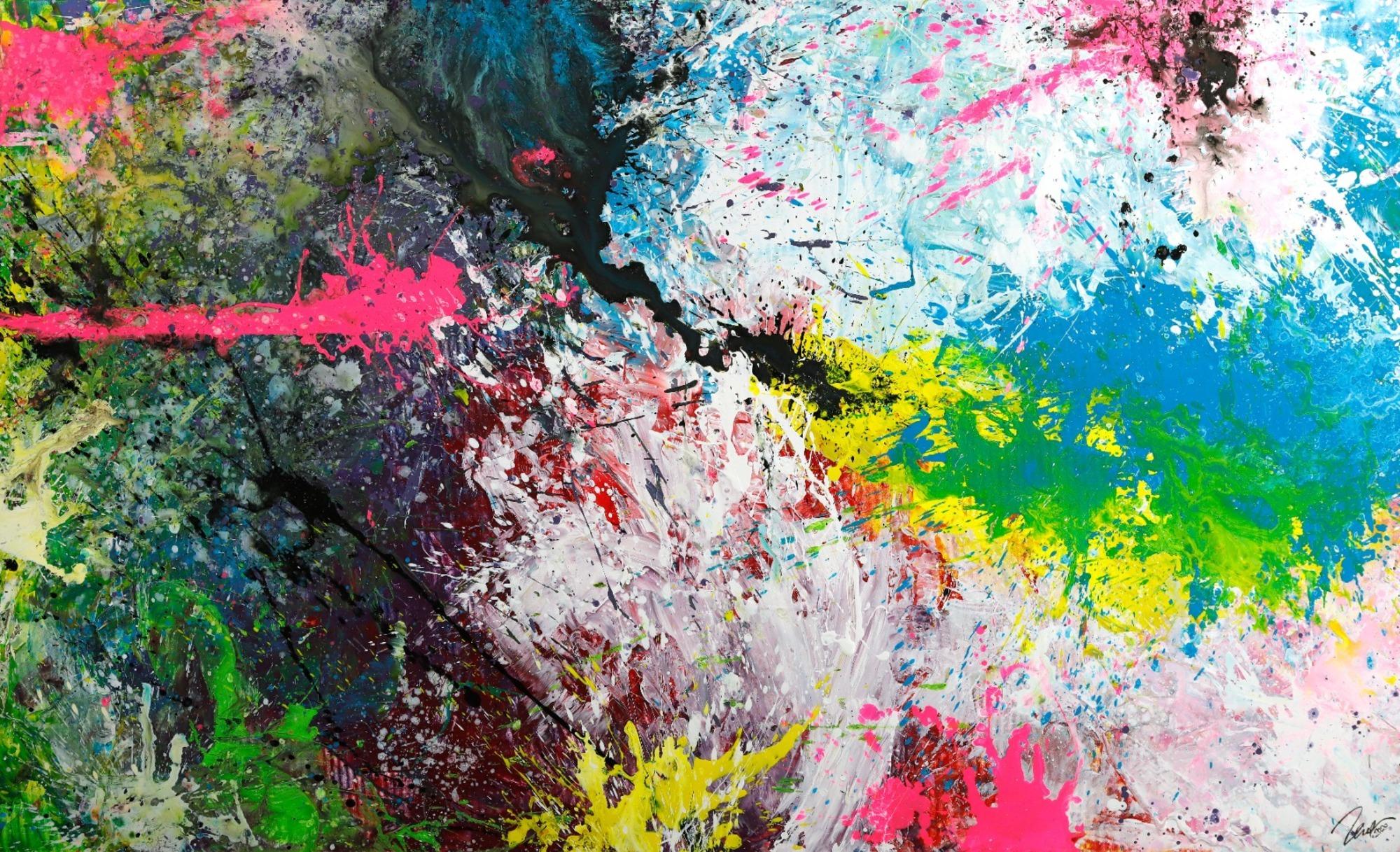 Gemälde Original abstrakt 120x200cm Action Painting expressionistisch handgemalt Splash Art sehr bunt hochwertig
