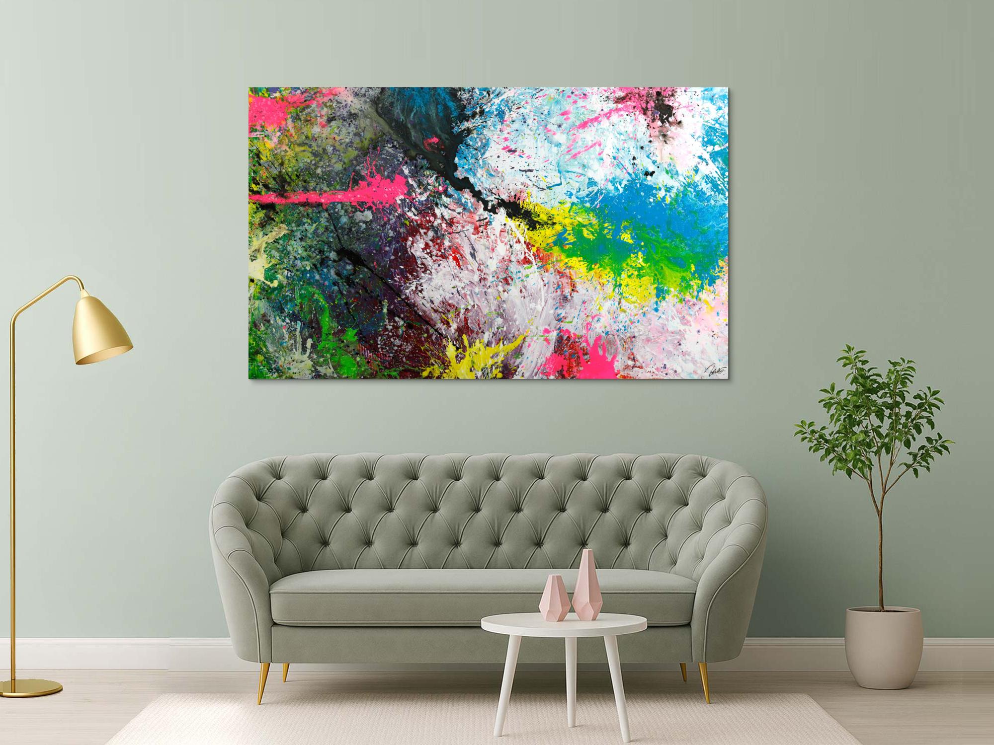 Gemälde Original abstrakt 120x200cm Action Painting expressionistisch handgemalt Splash Art sehr bunt hochwertig