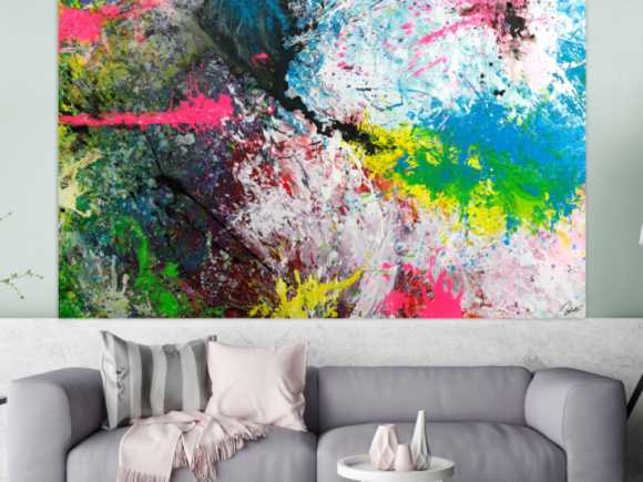 Gemälde Original abstrakt 120x200cm Action Painting expressionistisch handgemalt Splash Art sehr bunt hochwertig