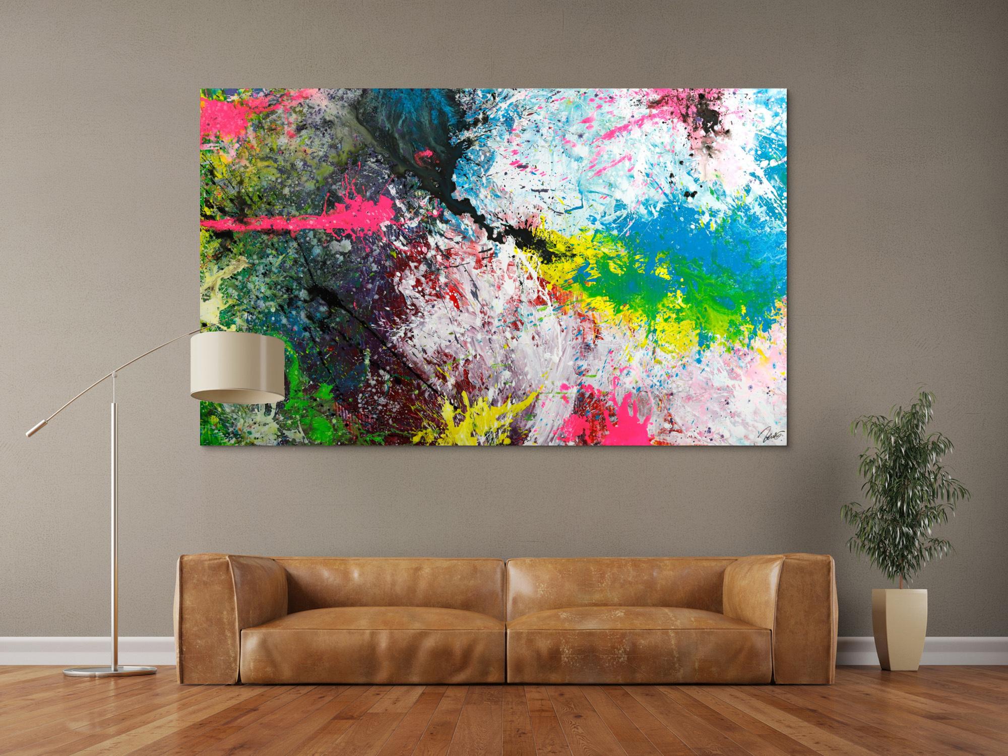 Gemälde Original abstrakt 120x200cm Action Painting expressionistisch handgemalt Splash Art sehr bunt hochwertig