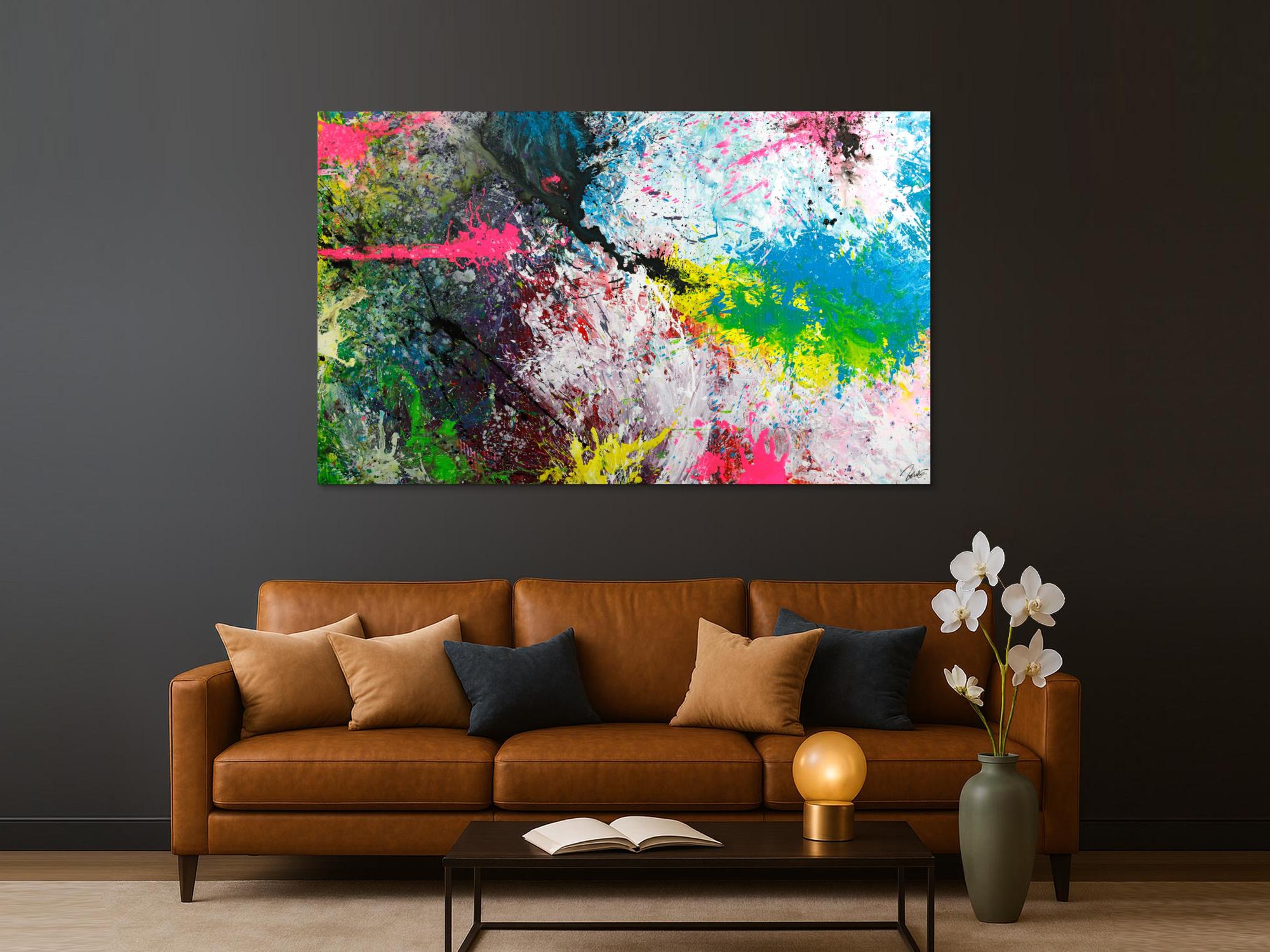 Gemälde Original abstrakt 120x200cm Action Painting expressionistisch handgemalt Splash Art sehr bunt hochwertig