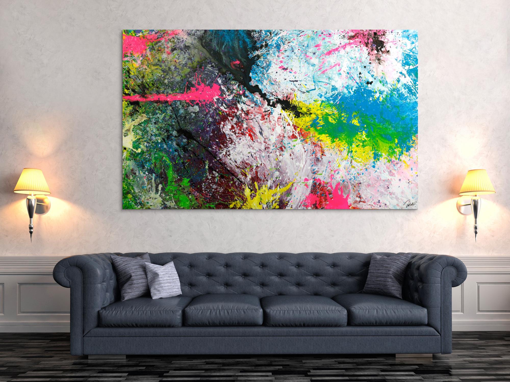 Gemälde Original abstrakt 120x200cm Action Painting expressionistisch handgemalt Splash Art sehr bunt hochwertig