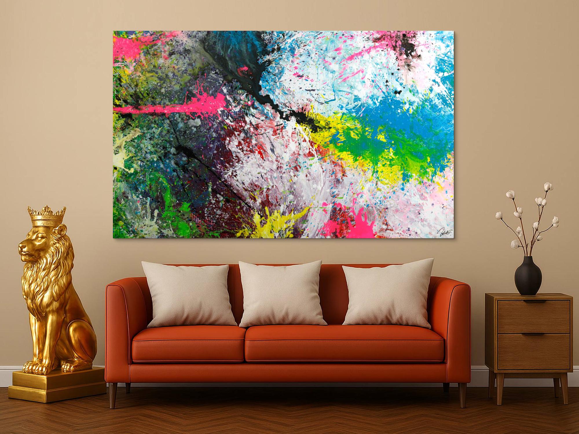 Gemälde Original abstrakt 120x200cm Action Painting expressionistisch handgemalt Splash Art sehr bunt hochwertig